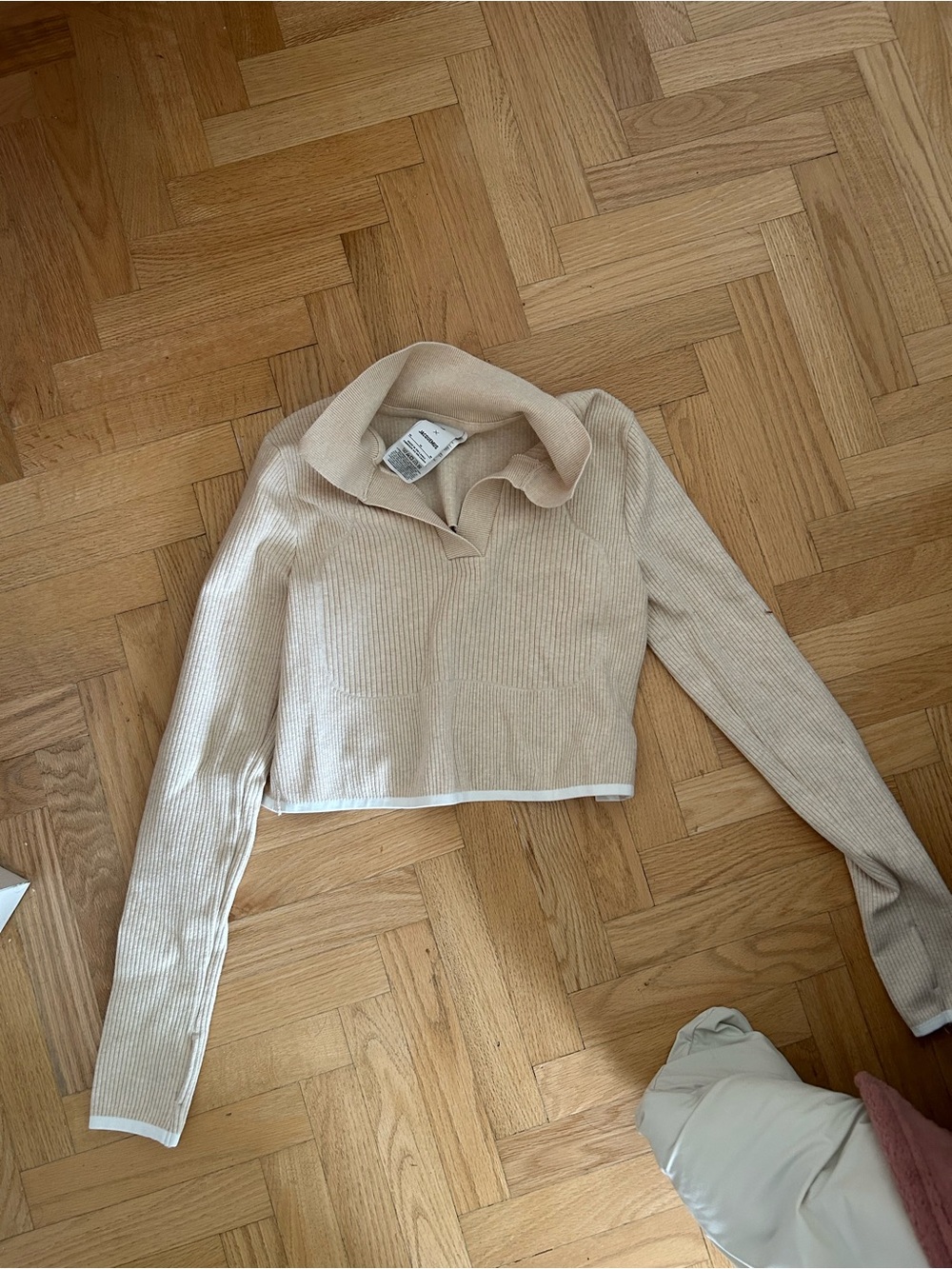 Nike x Jacquemus beige Ribbed Collared Crop Sweater